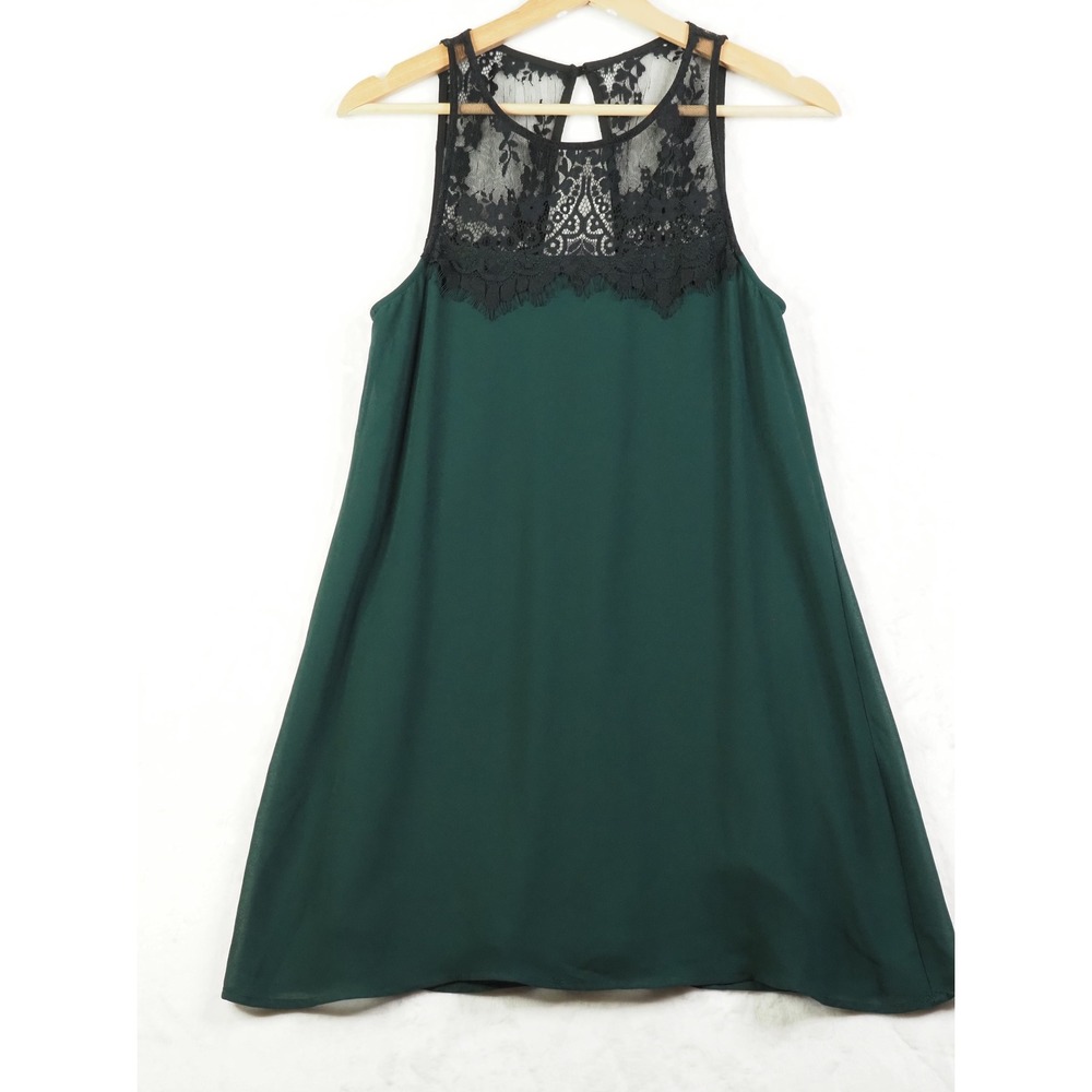 Dark Romantic Emerald Green Black Lace Mini Dress XS Gothic Cocktail Socialite